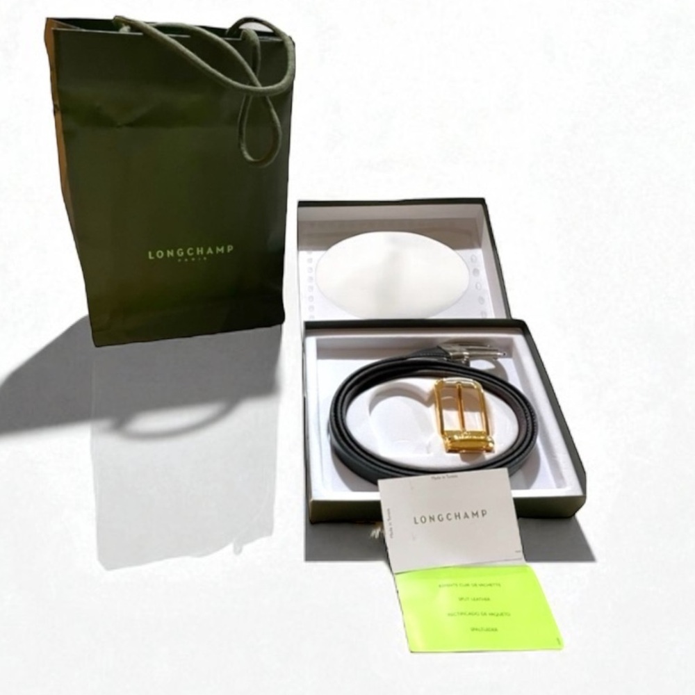 LONGCHAMP PARIS Mens Leather Reversible belt 2 Buckles ITALY